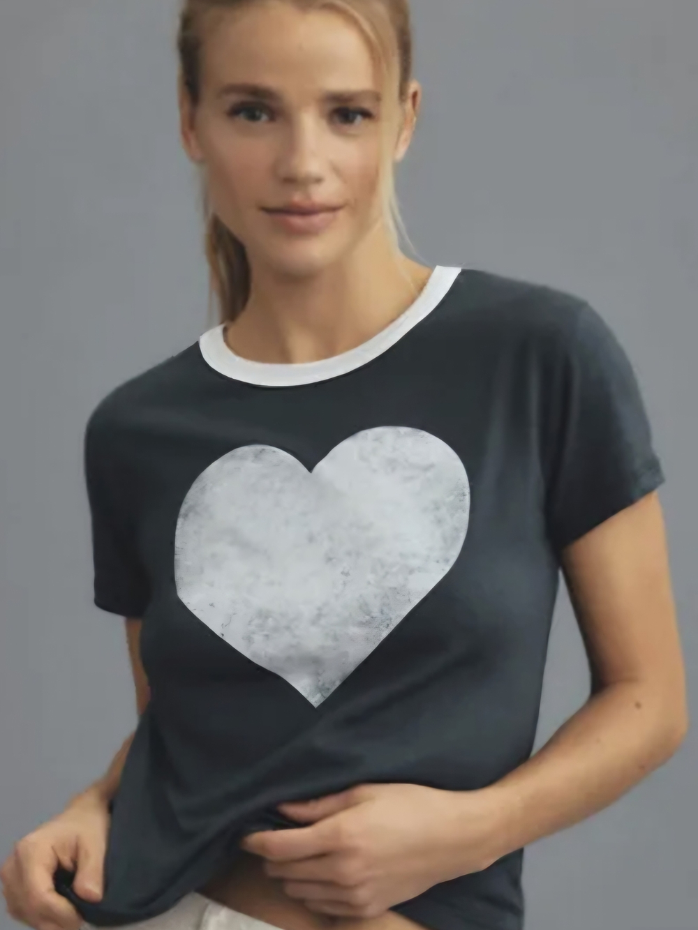NWT Letluv For Anthropologie Plus Faded Black Heart Ringer Tee